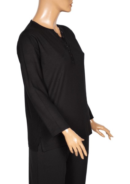 Kadın Dicle Büyük Beden V Yaka Dantelli Siyah Bluz modelleri