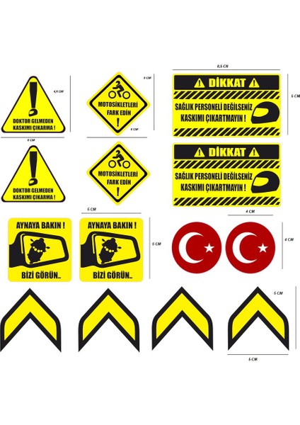 Motosiklet A5 Boyut Kask Sticker Farkındalık Etiket 14 Parça