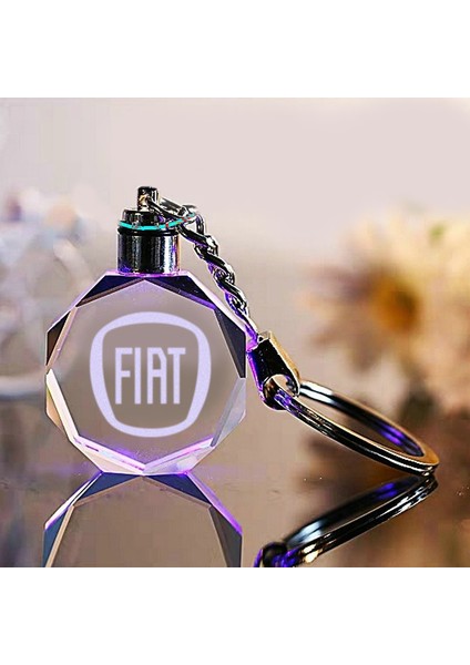 Fiat Logolu 2d Patlatma Kristal LED Işıklı Anahtarlık, Araba Anahtarlığı