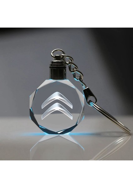 Citroen Logolu 2d Patlatma Kristal LED Işıklı Anahtarlık, Araba Anahtarlığı