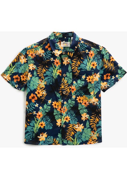 Kısa Kolu Gömlek Çiçekli Tek Cep Detaylı