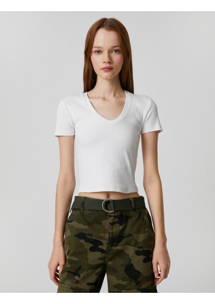 Basic Pamuklu Tişört V Yaka Kısa Kollu modelleri
