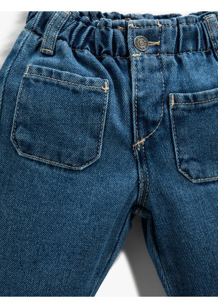 Kot Pantolon Çift Cep Detaylı Beli Lastikli
