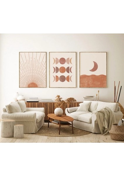 Gerçek Ahşap Bohem Salon Dekor 3 Lü Tablo Seti