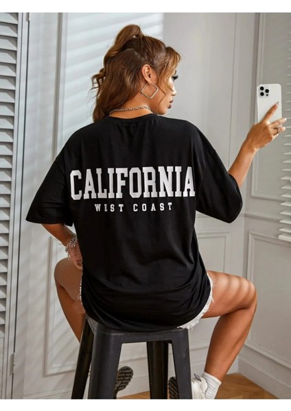 Kadın California West Coast Baskılı Oversize T-Shirt