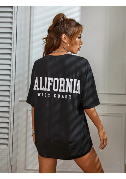 Kadın California West Coast Baskılı Oversize T-Shirt fiyatları