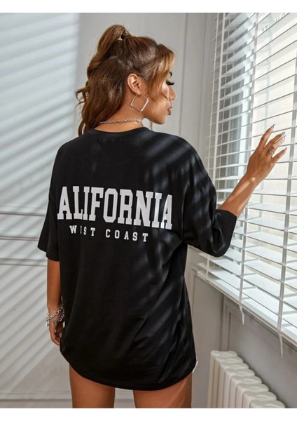Kadın California West Coast Baskılı Oversize T-Shirt indirimleri