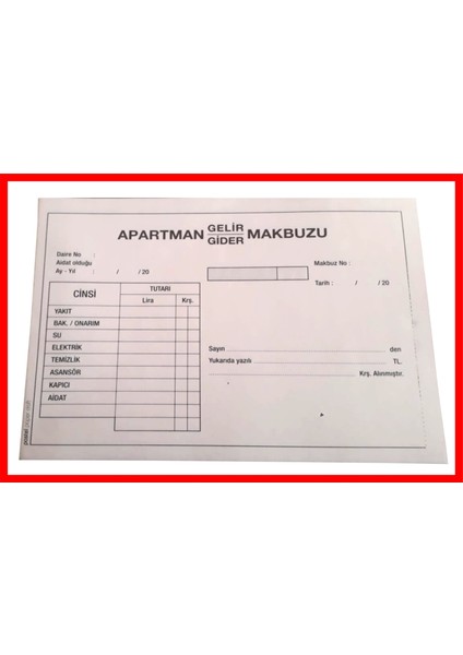 Apartman Makbuzu 14X20CM Boyutunda 2/50 Otokopili 1 Asıl 1 Suret 2 Nüsha 48'li Paket (4 Dz.) 48 Adet