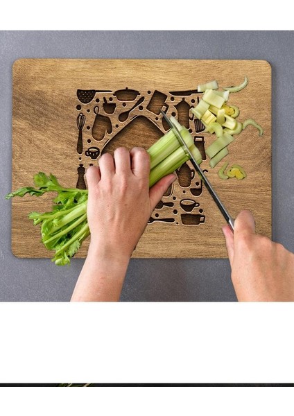 30X40 cm Ahşap Ev Desenli Cam Kesme Tablası/tahtası
