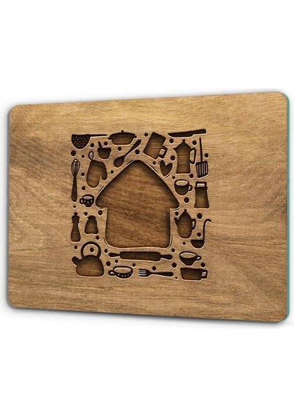 30X40 cm Ahşap Ev Desenli Cam Kesme Tablası/tahtası