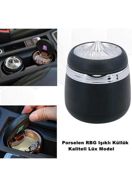 Araç ve Ev Rgb Değişebilen Işıklı Küllük Porselen Iç Havza Krom Renk Kaliteli