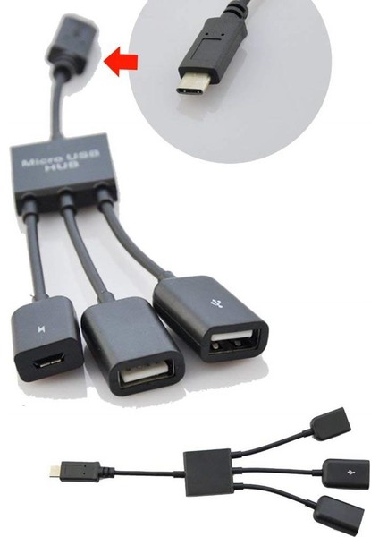 2x 2xusb + Mikro USB Dişi Şarj Sahibi Otg Hub Kablosu 2 Adet (Yurt Dışından)