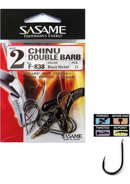 F-838 Chinu Double Barb Black Nickel Iğne