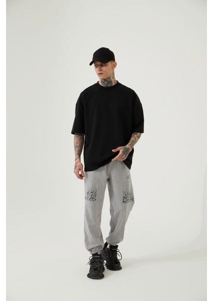 Aesthetıc Dreams Baskılı Beli Lastikli Organik Pamuklu Relaxed Jogger Eşofman Altı/gray Melange