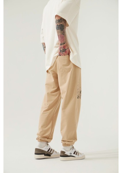 Aesthetıc Dreams Baskılı Beli Lastikli Organik Pamuklu Relaxed Jogger Eşofman Altı/beıge modelleri