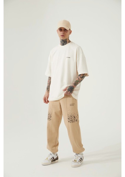 Aesthetıc Dreams Baskılı Beli Lastikli Organik Pamuklu Relaxed Jogger Eşofman Altı/beıge fırsatları