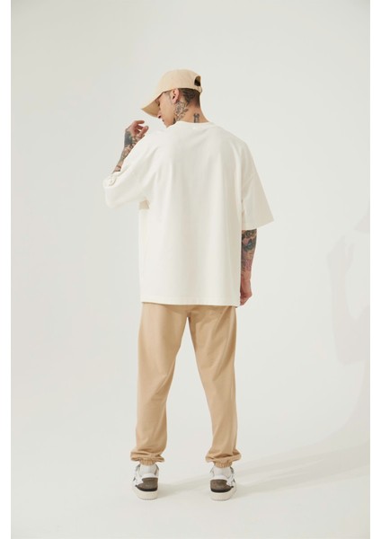 Aesthetıc Dreams Baskılı Beli Lastikli Organik Pamuklu Relaxed Jogger Eşofman Altı/beıge indirimleri