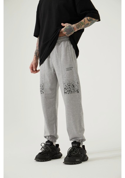 Aesthetıc Dreams Baskılı Beli Lastikli Organik Pamuklu Relaxed Jogger Eşofman Altı/gray Melange