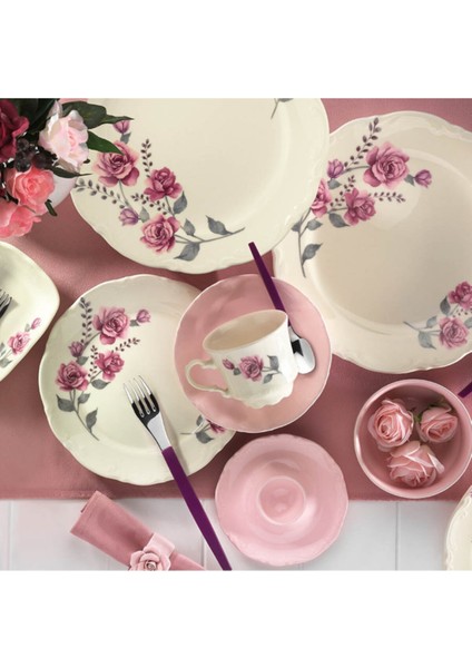 Pudra Çiçek Desenli 38 Parça Kahvaltı Takımı