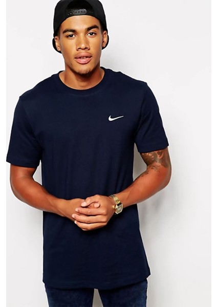 Swoosh Cotton Men's T-Shirt Navy BV0507-451 Erkek Tişört