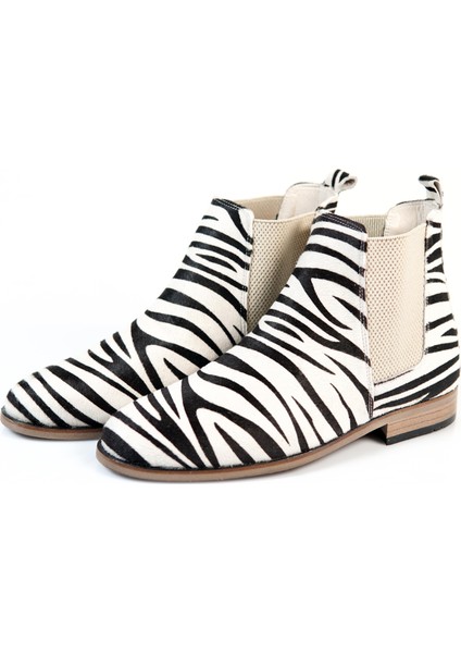 Bayan Tüylü Zebra Chelsea Bot %100 El Yapımı ve Deri fiyatları
