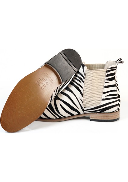 Bayan Tüylü Zebra Chelsea Bot %100 El Yapımı ve Deri fırsatları