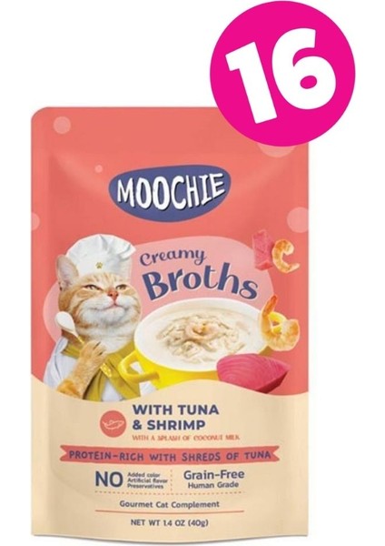 Moochıe Ton Balıklı ve Karidesli Kedi Çorbası 40GR x 16 Adet