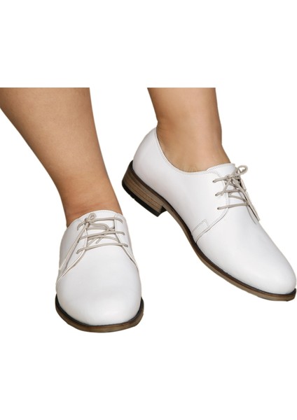 Bayan Beyaz Kundura %100 El Yapımı ve Deri Ayakkabı