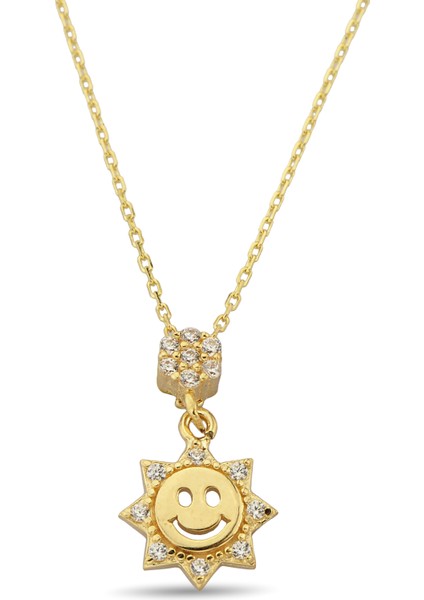 Gülen Yüz Güneş Altın Kolye CGKKLY031