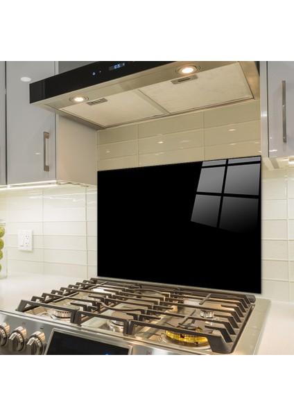 Düz Renk - Siyah | Cam Ocak Arkası Koruyucu | 49.5cm x 76cm