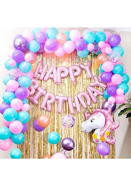 Unicorn Temalı 50 Adet Balonlu Doğum Parti Konsepti