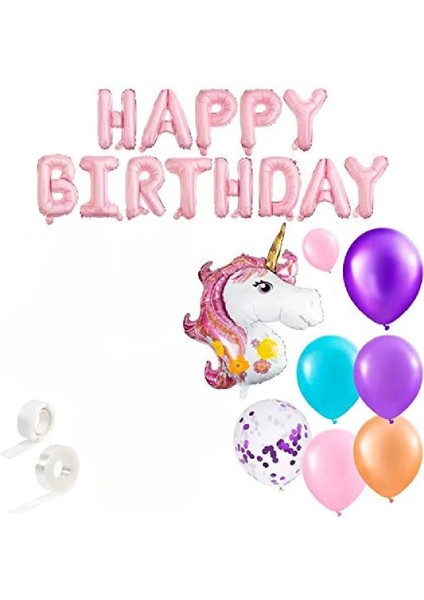 Unicorn Temalı 50 Adet Balonlu Doğum Parti Konsepti