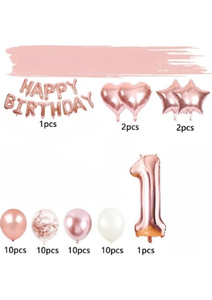 Rose Gold 1 Yaş Balon Zinciri Doğum Günü Seti Iyi Ki Doğdun Doğum Günü Seti