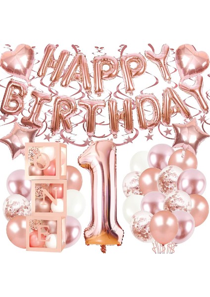Rose Gold 1 Yaş Balon Zinciri Doğum Günü Seti Iyi Ki Doğdun Doğum Günü Seti modelleri
