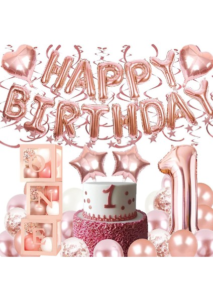 Rose Gold 1 Yaş Balon Zinciri Doğum Günü Seti Iyi Ki Doğdun Doğum Günü Seti fırsatları