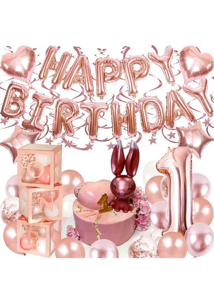 Rose Gold 1 Yaş Balon Zinciri Doğum Günü Seti Iyi Ki Doğdun Doğum Günü Seti indirimleri