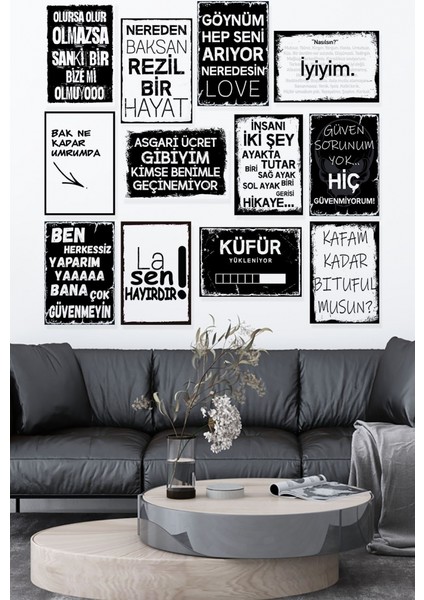 Sözler Temalı 12 Parça Ahşap Poster Tablo Duvar Dekoru