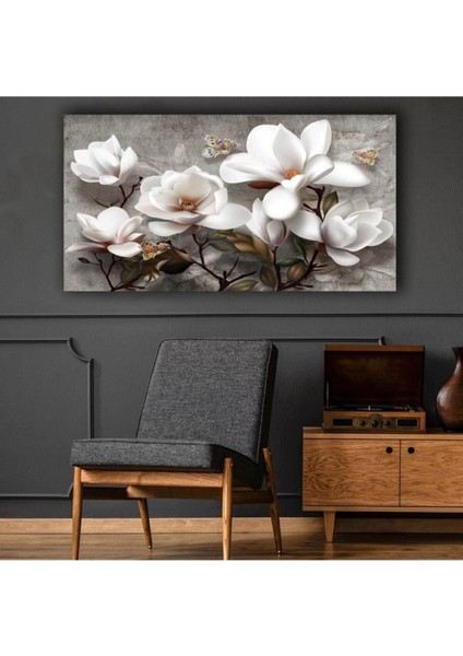 Beyaz Çiçekler Modern Dekoratif Kanvas Tablo