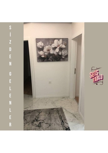 Beyaz Çiçekler Modern Dekoratif Kanvas Tablo