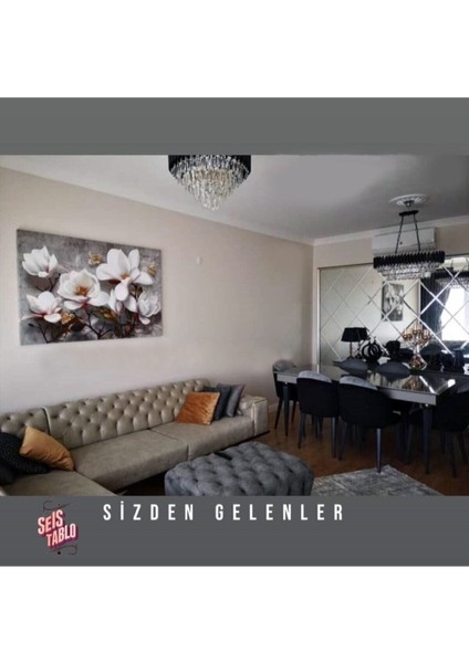 Beyaz Çiçekler Modern Dekoratif Kanvas Tablo