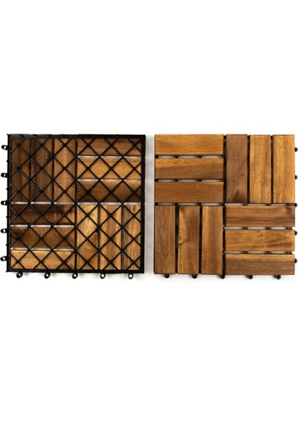 Teak Akasya Ağacı Masif Yer Karosu Bahçe Karosu Ahşap Karo 30 x 30 cm