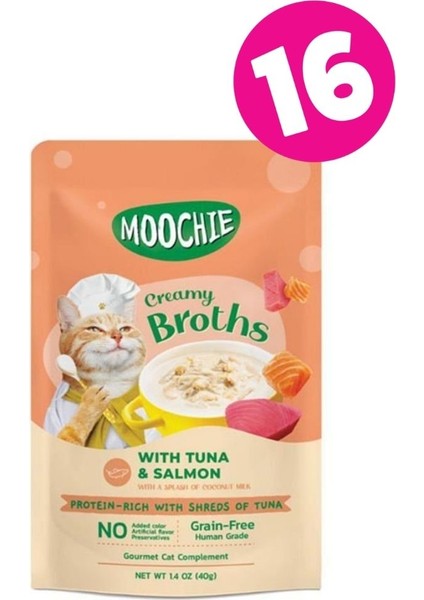 Moochıe Ton Balıklı ve Somonlu Kedi Çorbası 40GR x 16ADET