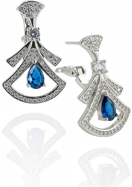 Safir Taşlı 925 Ayar Gümüş Küpe