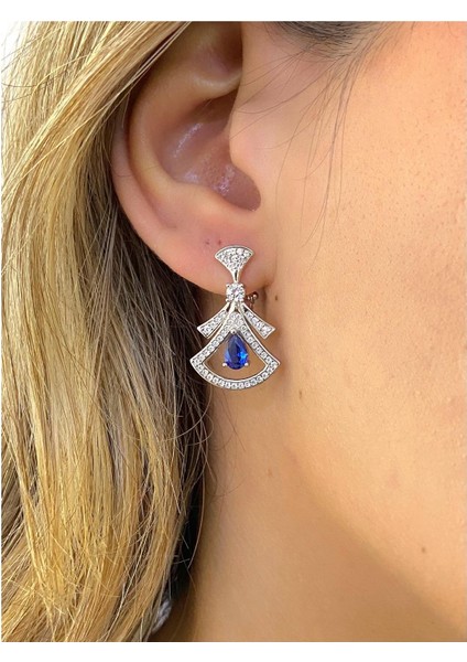 Safir Taşlı 925 Ayar Gümüş Küpe