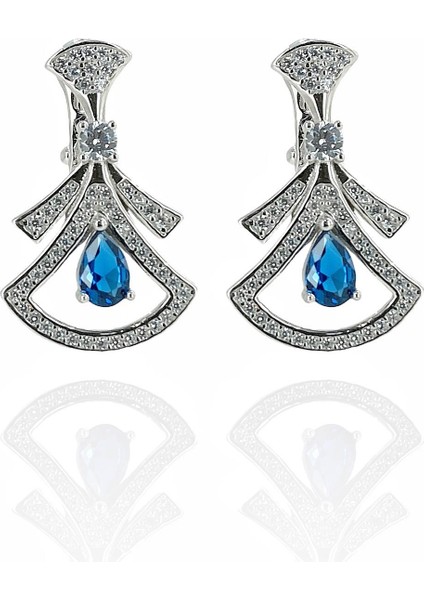 Safir Taşlı 925 Ayar Gümüş Küpe