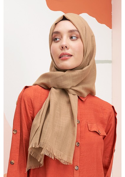 Keten Vual Şal - Kehribar