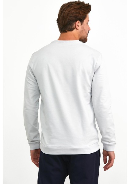 Erkek Önü Baskılı Bisiklet Yaka Spor Sweatshirt Gri