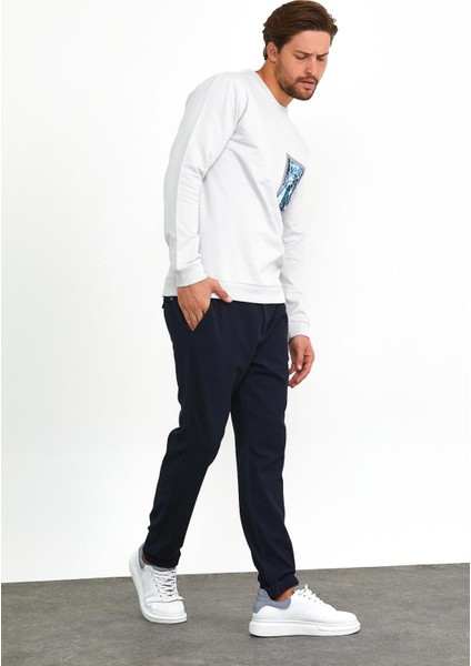 Erkek Önü Baskılı Bisiklet Yaka Spor Sweatshirt Gri