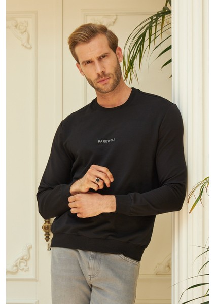 Erkek Bisiklet Yaka Oversize Sweatshirt Siyah