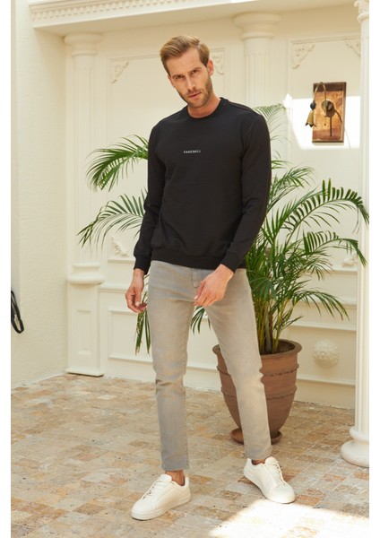 Erkek Bisiklet Yaka Oversize Sweatshirt Siyah